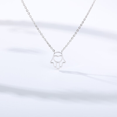 

All Is Well Amulet Hamsa Hand Heart Pendant Necklace Women Stainless Steel Gold Color Hollow Hand of Fatima Choker Necklaces