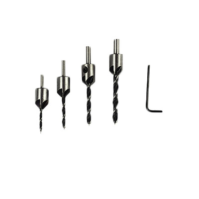 

〖Follure〗4Pcs Wood Reaming Bit Wood Chamferer Guide Drill High Speed Steel Bit 3-6mm