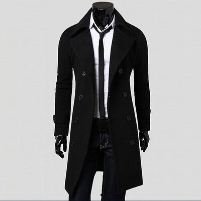 

Gobestart Winter Men Slim Stylish Trench Coat Double Breasted Long Jacket Parka