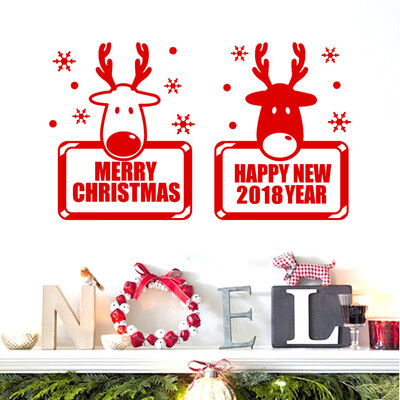 

Gobestart 2018 Happy New Year Merry Christmas Wall Sticker Home Shop Windows Decals Decor