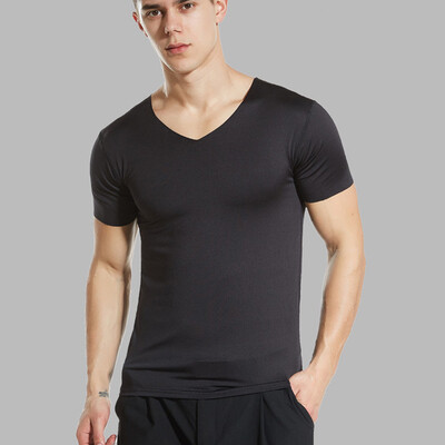 

Toponeto Men Short Sleeve V-neck Cooling Breathable Ice Silk Quick Dry Top Blouse T Shirt