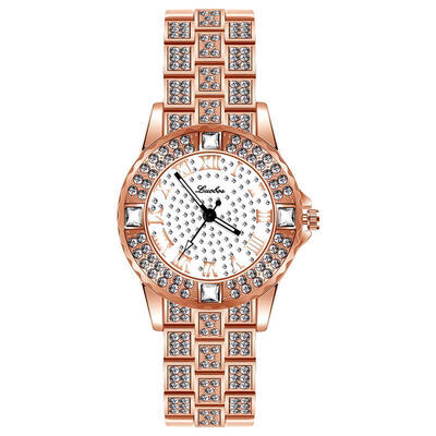 

Luxurious Rose Gold Watch For Women Bling Crystal Rhinestone Quartz Wristwatch Ladies Luxury Elegant Watches Roman Number Clock