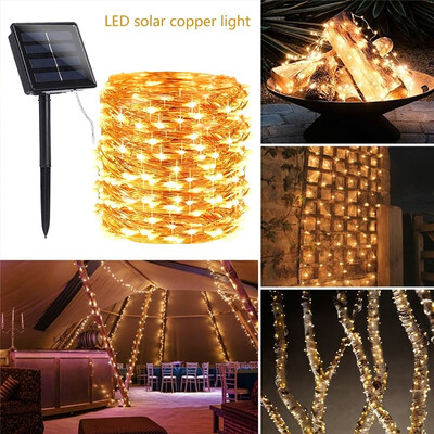 

10M 100LED 8 Modes Solar String Lights Copper Fairy Light Waterproof Outdoor Decor Lights for Garden Patio Gate Yard Party Wedding