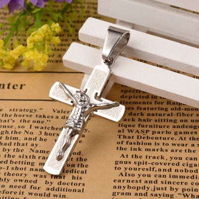 

Crucifix Cross 304 Stainless Steel Big Pendants Stainless Steel Color 56x28x4mm Hole 7x10mm