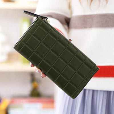 

Women PU Leather Purse Plaid Long Wallets Ladies Colorful Wallet 10 Card Holder Coin Bag Female Double Zipper Wallet