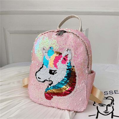 

New 10 Colors Cute Unicorn Sequin Backpack Teen-Girls School Bag Glitter Bling Sequins Shoulder Bag12 X 98 X 39 In