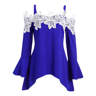 

Floral Crochet Cold Shoulder Asymmetrical Tee