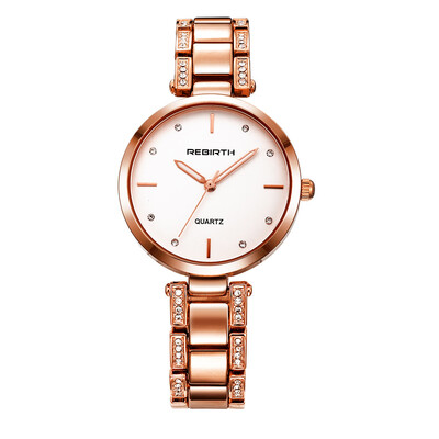 

REBIRTH large dial steel belt with diamond fashion female literary quartz female watch