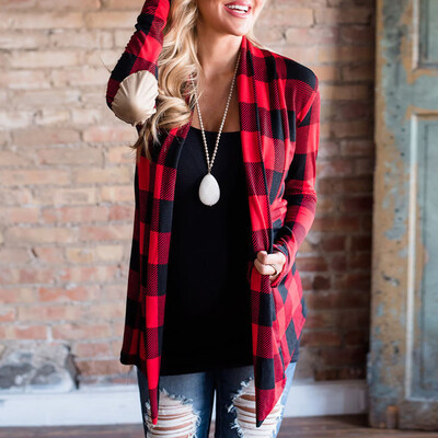 

Toponeto Women Grid Plaid Open Cape Casual Coat Loose Blouse kimono Jacket Cardigan