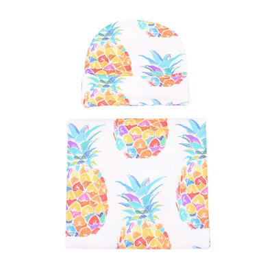 

2pcsset Cute Newborn Baby Floral Print Casual Swaddle Blanket Headband