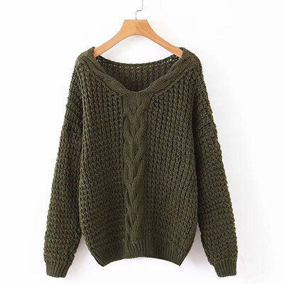 

Gobestart Fashion Women Pullover Solid Long Sleeve V-Neck Knitted Sweater Top