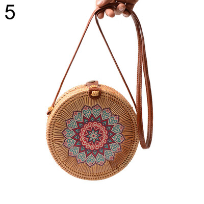 

Mini Round Flower Rattan Weave Single Shoulder Women Crossbody Bag Messenger