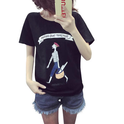

Fashion Cartoon Print Women T-Shirt Short Sleeve O-Neck Summer Casual Tees