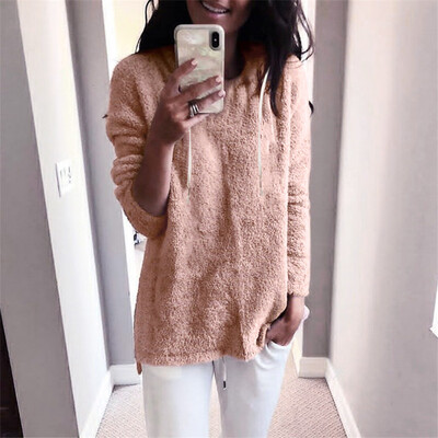 

Tailored Women Hooded Sweatshirt Winter Warm Wool Pockets SweatShirt Outwear