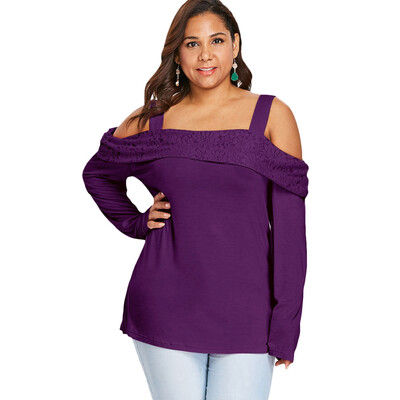 

Plus Size Long Sleeve Cut Out Shoulder Wide Strap Top