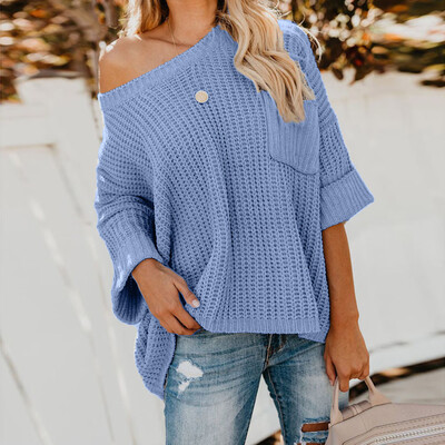 

〖Follure〗Womens Knitted Lanlern Sleeve Wrap Front Loose Sweater Pullover Jumper