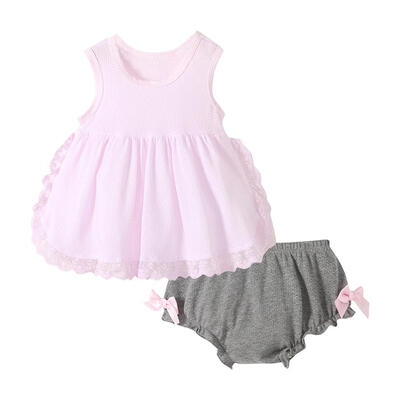 

2pcs Girls Sleeveless Casual Clothes Set Kid Breathable A-Line Dress Briefs