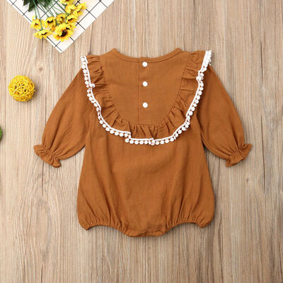 

Newborn Infant Baby GIrls Long Sleeve Frill Solid Romper Bodysuit Clothes