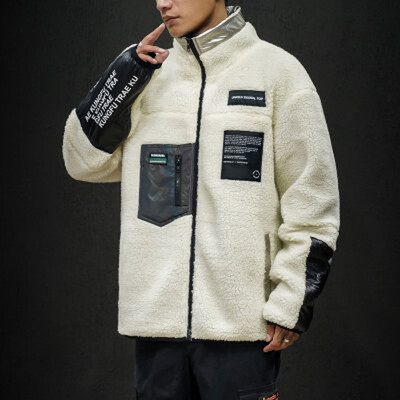 

Toponeto Mens New Fashion Casual Solid Color Loose Lamb Fur Stand Collar Coat
