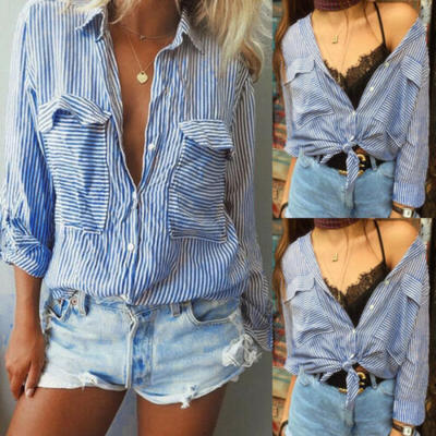 

Fashion Womens Long Sleeve Shirt Casual Loose Tunic Tops Button Down Tee Blouse