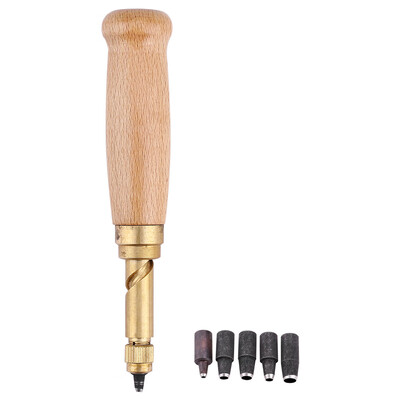 

Wooden Handle screw Auto Hole Punch Leather DIY Hand Craft Stitching Tool with 15-4mm TipsLeather Stitching Tool