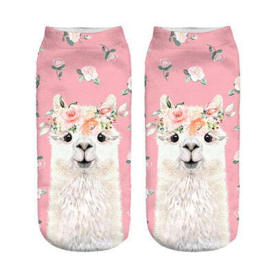 

1Pair Women Low Cut Ankle Socks Funny Llama 3D Printing Socks Cotton Hosiery Printed Alpaca Socks