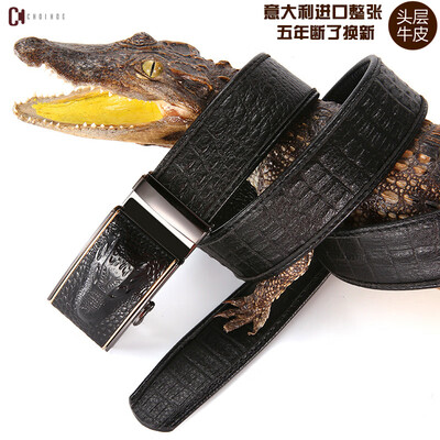 

Crocodile Belt Mens Leather First layer leather automatic buckle black business dress casual fashion mens belt