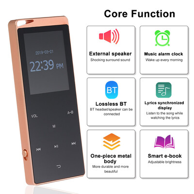 

16GB MP3 Player Portable Ultra-thin Digital Music Player TF Card Slot Touch Button FM Radio Support BT Function with 35mm Headpho