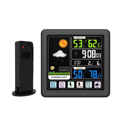 

Touch Color LCD Screen Wireless Weather Station Alarm Clock Indoor & Outdoor Thermometer Hygrometer with USB Port Snooze Function-