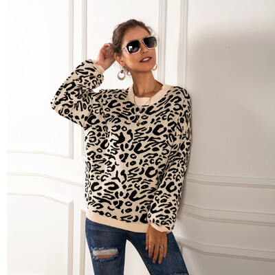 

〖Follure〗Women Casual Warm Daily Loose Leopard Splice Knitting Jumper Tops Blouse Sweater