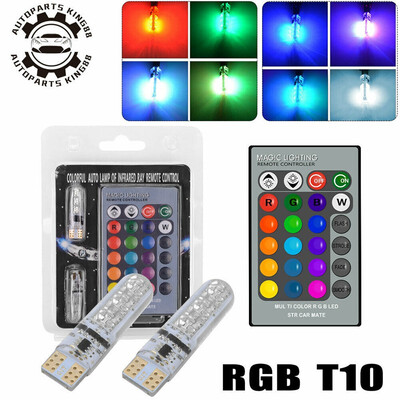 

T10 192 194 5050 RGB LED Multi Color Light Car Wedge Bulbs Remote Control