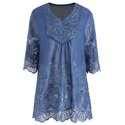

V Neck Embroidered Plus Size Tunic Top