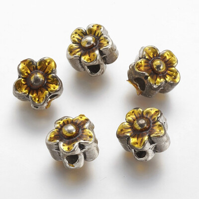 

Alloy European Enamel Beads Flower Yellow 115x95mm Hole 45mm