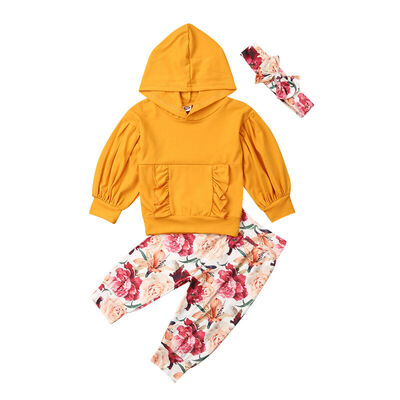 

3PCS Toddler Kids Baby Girl Cotton Clothes Hooded Tops Floral Pants Outfits