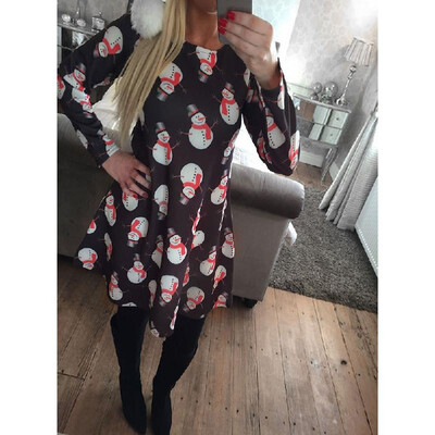 

Ebay AliExpress Explosion Christmas Snowman Snowflake Print Long Sleeve T-Shirt Dress red