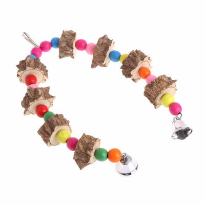 

Pet Parrot Bird Wooden Cage Beads Swing Chewing Biting Hanging Toy w Bells