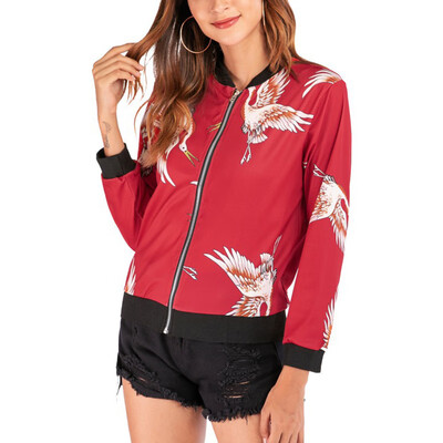 

Women Printing Baseball Uniform Zipper Jacket Casual Bomber Jacket Coat Outwear