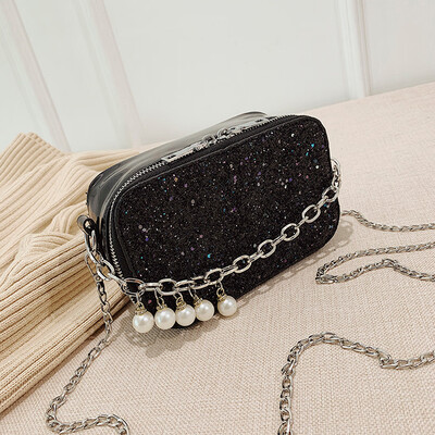 

Tailored Fashion Women Pearl Crossbody Bag Sequins Chain Leather Colorful Messenger Bag