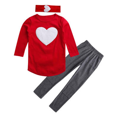 

3pcs Girls Clothes Set Spring Kids Warm Cute Heart Tops Leggings Headband