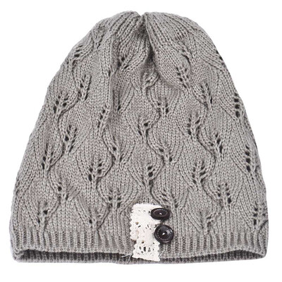 

Women Knitting Hat Casual Hollow Out Leaves Lace Button Hat