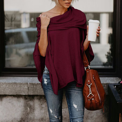 

Womens Irregular Tops Tunic Blouse Off Shoulder Shirts 34 Sleeve Batwing Solid