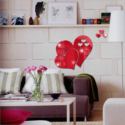 

Gobestart 3D Mirror Wall Sticker Heart Shaped Art Decal Removable Living Room Home Decor