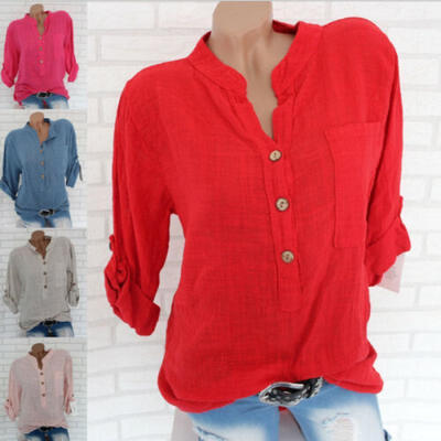 

Plus Size Women V Neck Summer Tops Long Sleeve Tunic Baggy Loose Blouse T Shirts