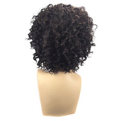 

〖Follure〗Short Side Fringe Fluffy Afro Curly Synthetic Wig Hair Jet Black Heat Resistance