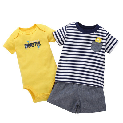 

Baby Sets Boy & Girl Clothing Set 2018 New Active Cartoon Cotton Short T-shirt Shorts or Romper 3 Pcs Set Baby Clothes