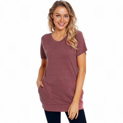 

Round neck short-sleeved pockets Slim womens T-shirt casual top