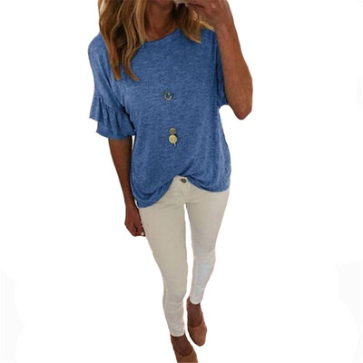 

Female Plain T-shirt Short Sleeve Summer Tee Tops Round Neck Army Green T Shirt Slim Fit Lady