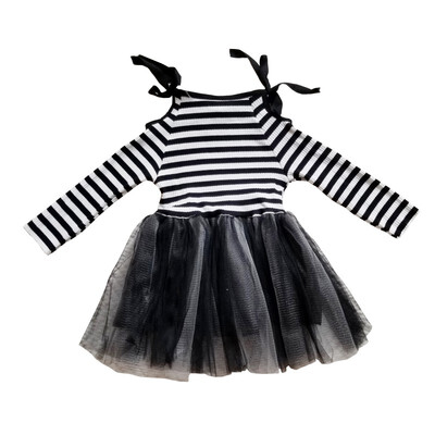 

Infant Baby Kids Girls Mesh Dress Party Mini Dresses Autumn Striped Cotton Dress Girls