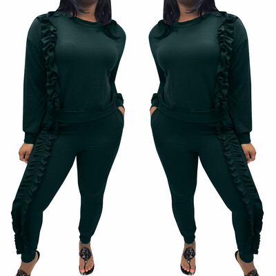 

Toponeto Female Autumn Fashion Leaf Edge Slim Pants Leisure Sports Suit