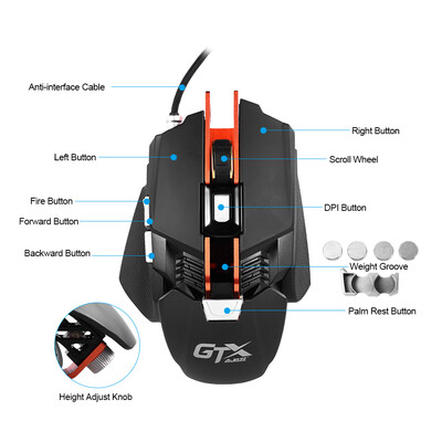 

AJAZZ GTX E-sport Gaming Mouse 4000DPI USB Wired Mechanical Mouse 7 Buttons Replaceable Palm Rest Adjustable Height Breathing LED